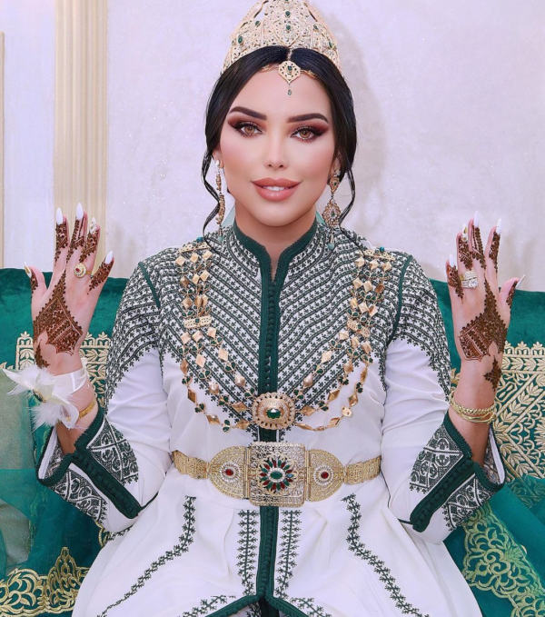 Caftan henné blanc et vert